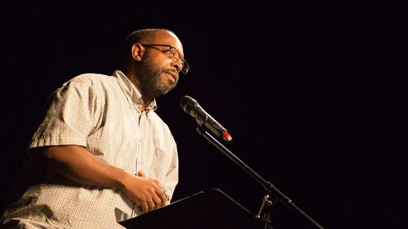Michael Kleber-Diggs at July 13, 2016 Black Poets Speak Out event [credit: Tom Baker, MPR News, 2016]